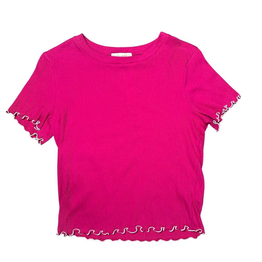 Anthropologie Eri + Ali Cathleen Pink Textured Tee with Lettuce Hem
